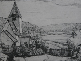 Inchinger Kirche im Altmühltal, Zeichnung von Heinrich Ullmann